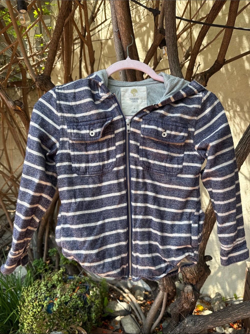 Tucker + Tate Navy and Cream Striped Zip Hoodie